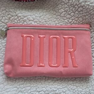 GWP Dior Pink Suede Logo Zip Pouch with Glossy Raised Letters